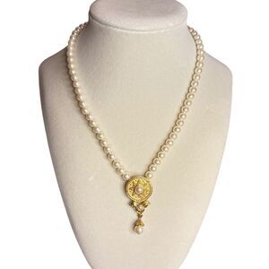Vintage Marvella Pearl & Gold‎ Drop Necklace ~ Orig. Tag